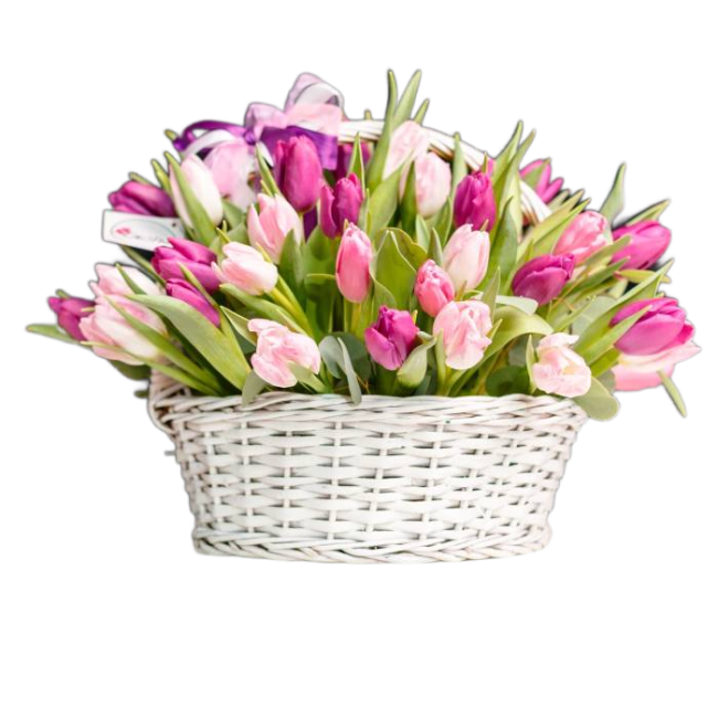Букет цветов "Корзина Микс розовых тюльпанов" Букет цветов "Корзина Микс розовых тюльпанов"